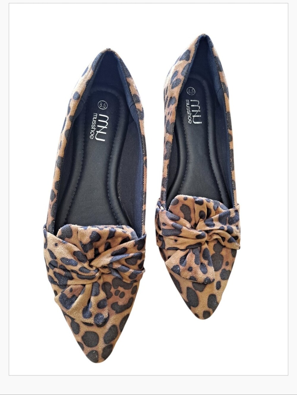 MKU Miusshoes Leopard Knot Pointed Flats - Tan & Black
